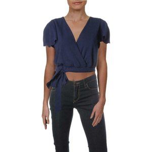 Aqua Womens Navy Faux Wrap Flutter Sleeves Night O
